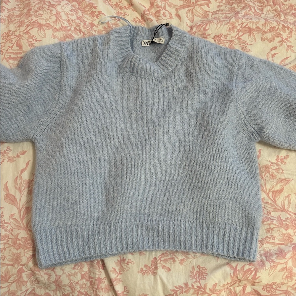 Zara Women's Soft Blue Knit Top